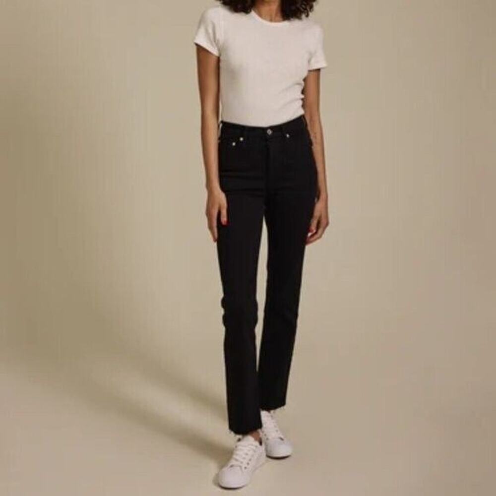 Edwin Bree High Rise Straight Raw Hem Black Jeans Size 30